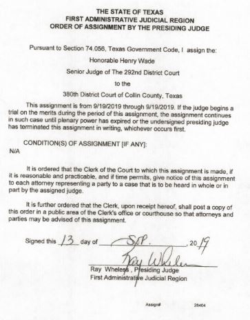 Wheless Assignment Order (Not Case Transfer)